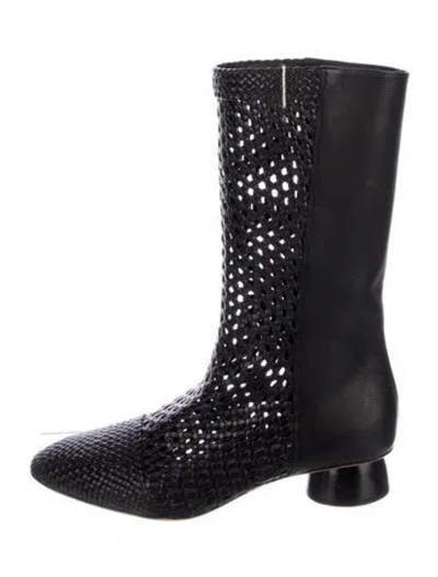 Pre-owned Ferragamo Leather Braided Accents Moto Boots In Blue