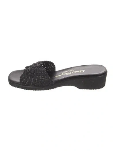 Pre-owned Ferragamo Leather Braided Accents Slides In Black