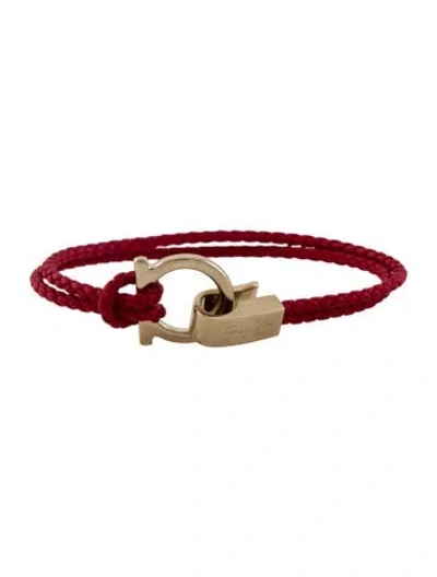 Pre-owned Ferragamo Leather Braided Bracelet, 6.75" In Red