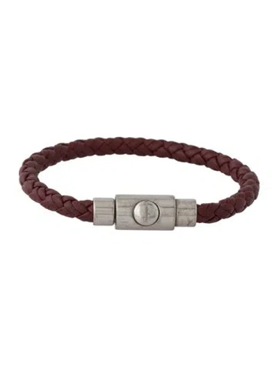 Pre-owned Ferragamo Leather Braided Bracelet, 7.75" In Burgundy