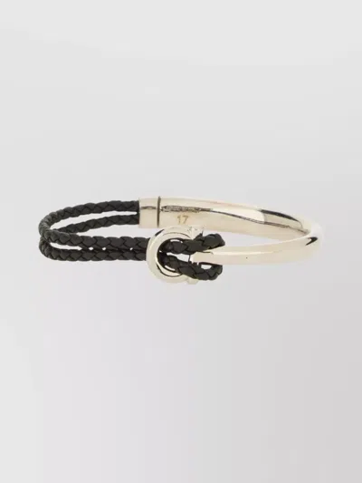 Ferragamo Leather Braided Detail Bracelet In Metallic