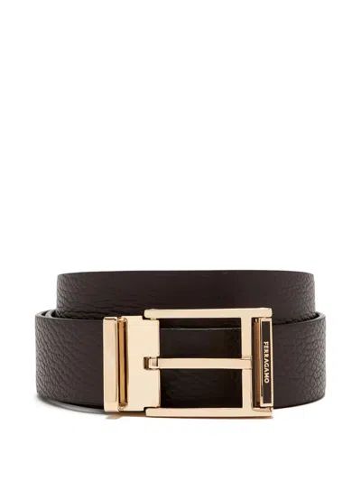 Ferragamo Leather Branded-buckle Belt In Black