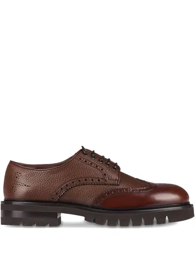Ferragamo Leather Brogue Shoes In Brown