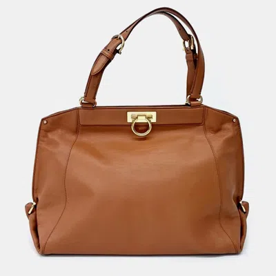 Pre-owned Ferragamo Leather Brown Gancini Tote Bag