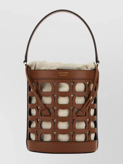 Ferragamo Leather Bucket Bag Top Handle In Brown