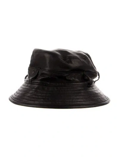 Pre-owned Ferragamo Leather Bucket Hat In Black