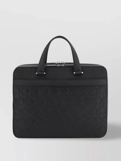 Ferragamo Leather Business Handbag With Embossed Pattern