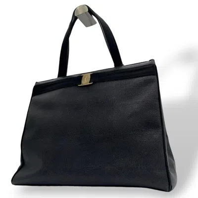 Pre-owned Ferragamo Leather Canvas Handbag Tote Bag () In Black