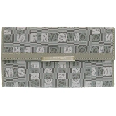 Pre-owned Ferragamo Leather Canvas Long Wallet (bi-fold) () In Grey