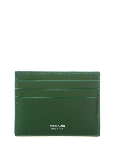 Ferragamo Leather Card Case In Green