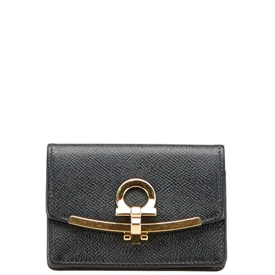 Pre-owned Ferragamo Leather Card Case () In Black