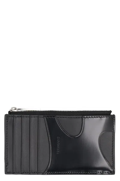 Ferragamo Leather Card Holder In Black