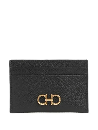 Ferragamo Leather Card Holder In Black