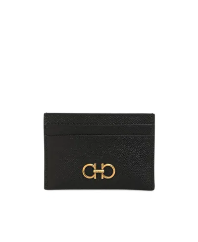 Ferragamo Leather Card Holder In Black