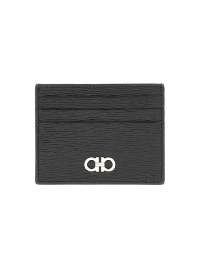 Ferragamo Leather Card Holder In Black