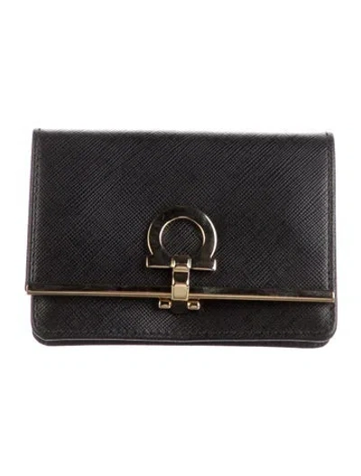 Pre-owned Ferragamo Leather Card Holder In Black