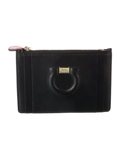 Pre-owned Ferragamo Leather Card Holder In Black