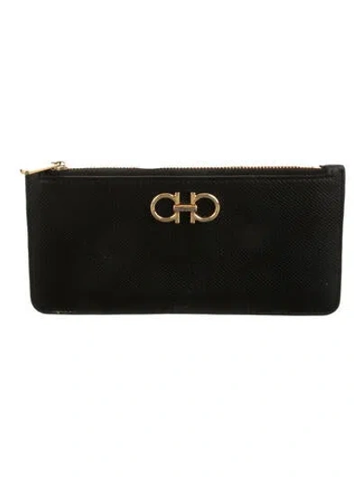 Pre-owned Ferragamo Leather Card Holder In Black