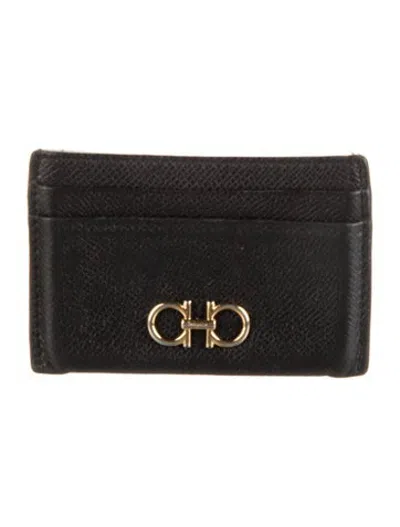 Pre-owned Ferragamo Leather Card Holder In Black