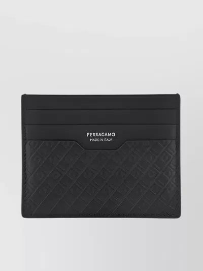 Ferragamo Leather Card Holder Gancini Design In Black