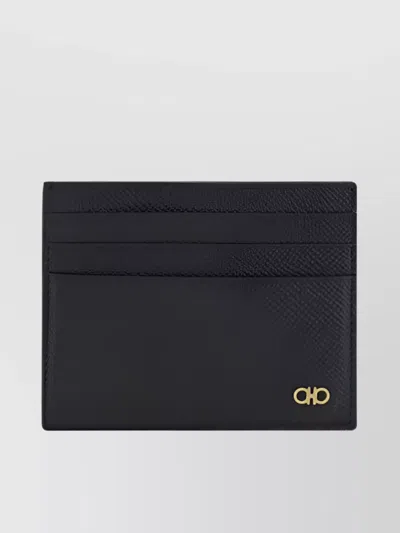 FERRAGAMO LEATHER CARD HOLDER WITH THREE-DIMENSIONAL LOGO