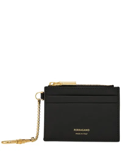 Ferragamo Leather Cardholder In Black