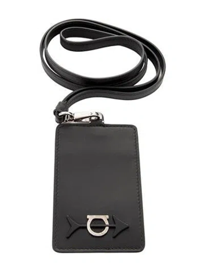 Pre-owned Ferragamo Leather Cardholder Lanyard In Black