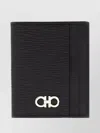 Ferragamo Leather Cardholder Textured Finish In Black
