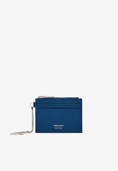 FERRAGAMO LEATHER CARDHOLDER WITH KEYCHAIN
