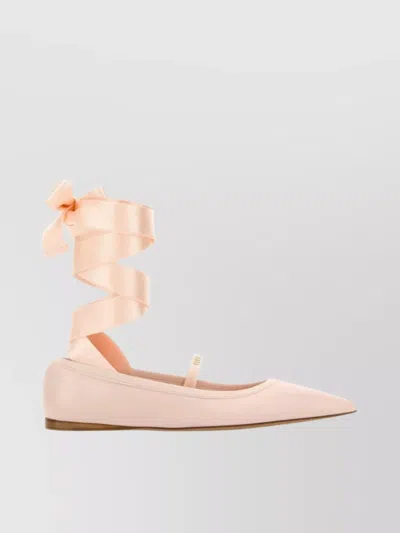 Ferragamo Leather Carice Ballerinas Ribbon Detail In Pink