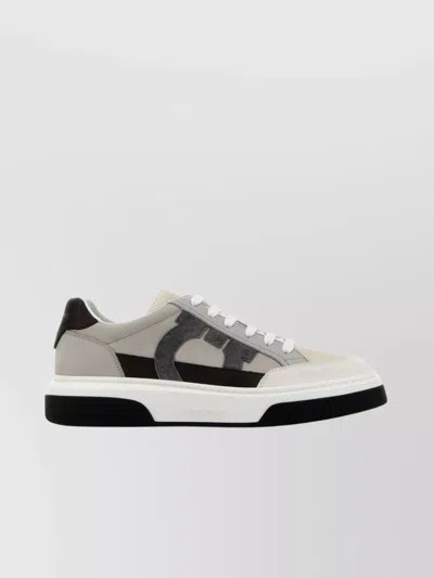Ferragamo Leather Cassina Sneakers Multicolor Sole Contrasting In Bianco 511 Mascarpone Cloud