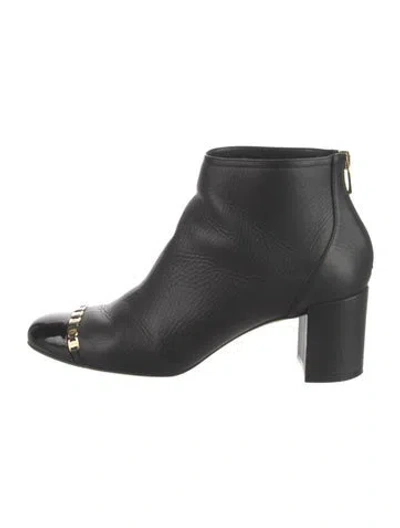 Pre-owned Ferragamo Leather Chain-link Accents Boots In Black
