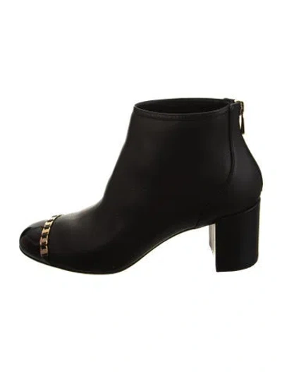 Pre-owned Ferragamo Leather Chain-link Accents Boots In Black
