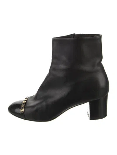 Pre-owned Ferragamo Leather Chain-link Accents Boots In Black