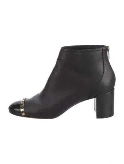 Pre-owned Ferragamo Leather Chain-link Accents Boots In Black