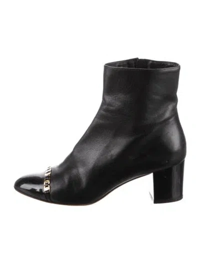 Pre-owned Ferragamo Leather Chain-link Accents Boots In Black