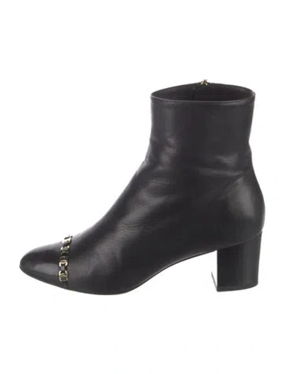 Pre-owned Ferragamo Leather Chain-link Accents Boots In Black