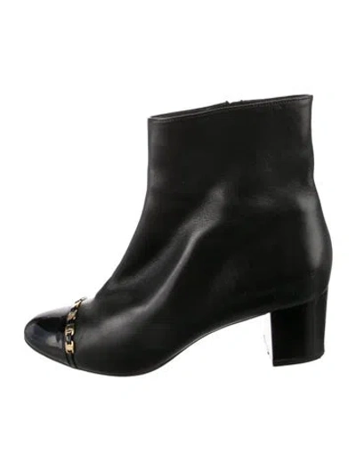 Pre-owned Ferragamo Leather Chain-link Accents Boots In Black