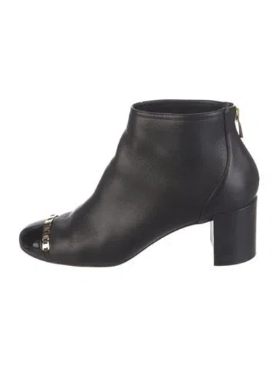 Pre-owned Ferragamo Leather Chain-link Accents Boots In Black