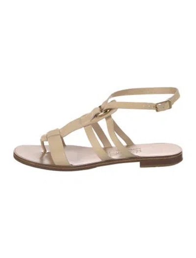 Pre-owned Ferragamo Leather Chain-link Accents Gladiator Sandals In Neutral