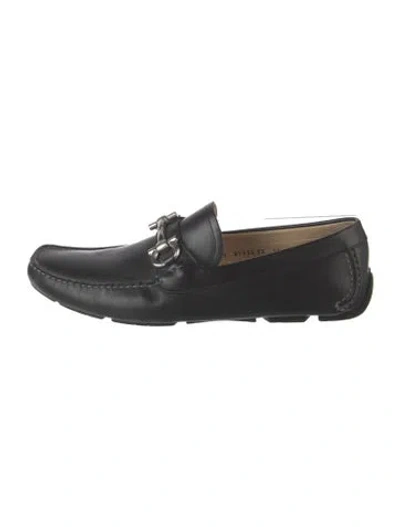 Pre-owned Ferragamo Leather Chain-link Accents Loafers In Black
