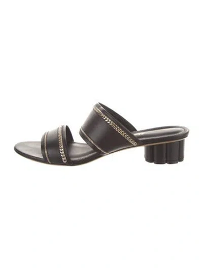 Pre-owned Ferragamo Leather Chain-link Accents Slides In Black