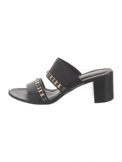 Pre-owned Ferragamo Leather Chain-link Accents Slides In Black