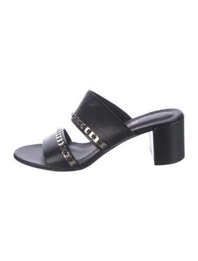 Pre-owned Ferragamo Leather Chain-link Accents Slides In Black