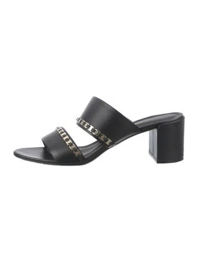 Pre-owned Ferragamo Leather Chain-link Accents Slides In Black
