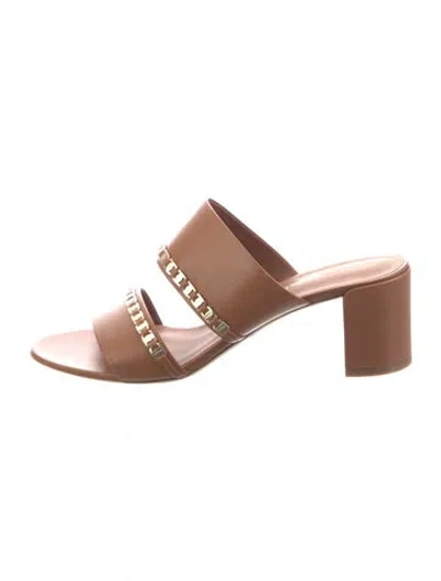 Pre-owned Ferragamo Leather Chain-link Accents Slides In Brown