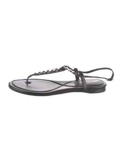 Pre-owned Ferragamo Leather Chain-link Accents T-strap Sandals In Black