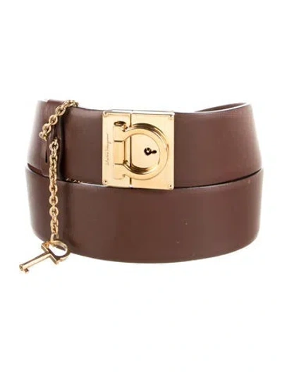 Pre-owned Ferragamo Leather Chain-link Accents Waist Belt In Brown