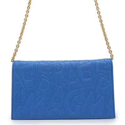 Pre-owned Ferragamo Leather Chain/shoulder Wallet () In Blue