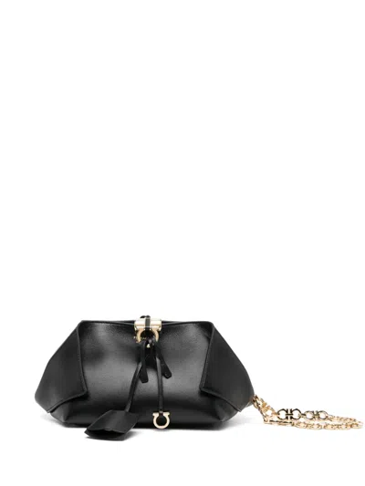 Ferragamo Leather Clutch Bag In Black